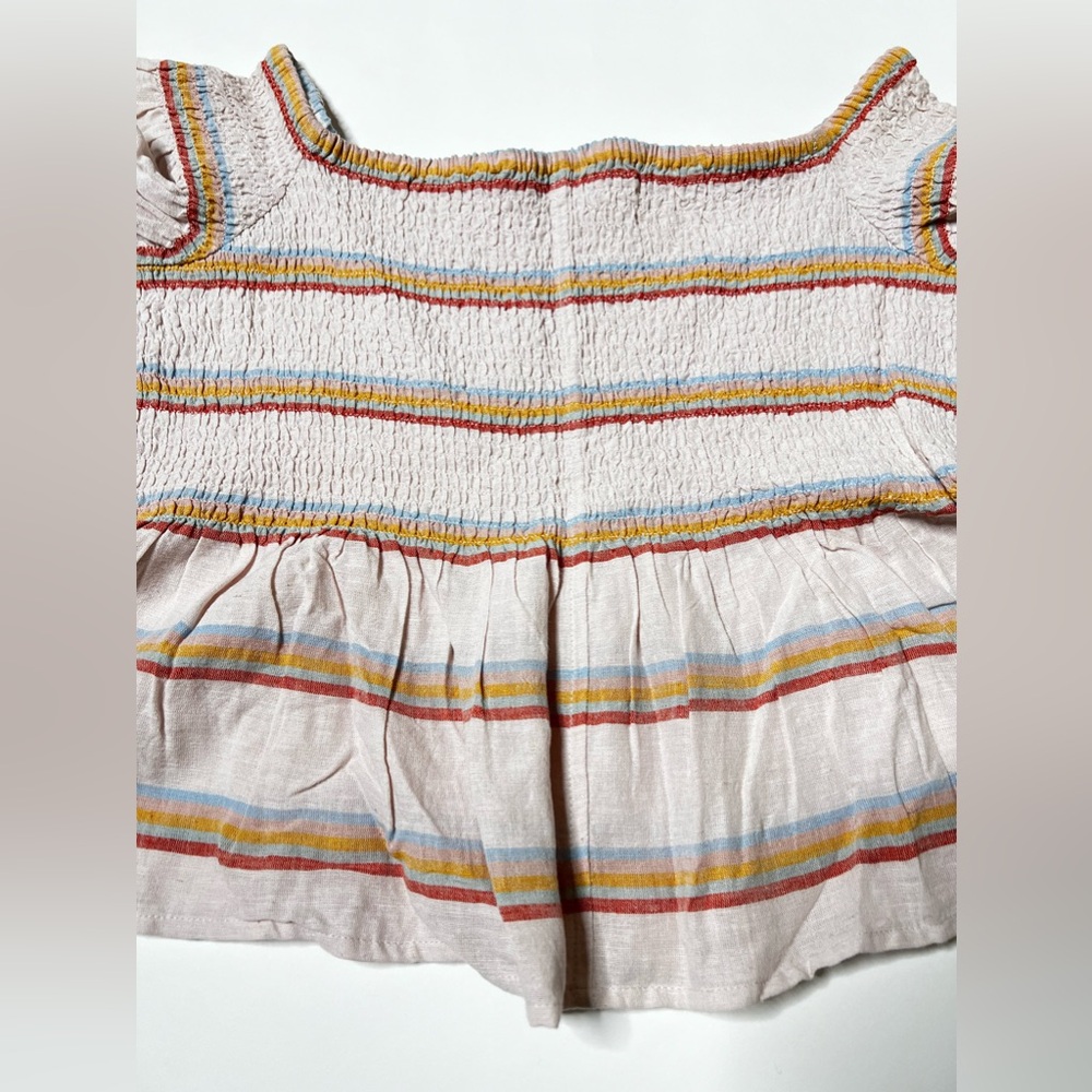 Smocked Crop Top Peplum Cropped Fitted Shirt Pastel Stripes Summer Casual Beach - Picture 4 of 17